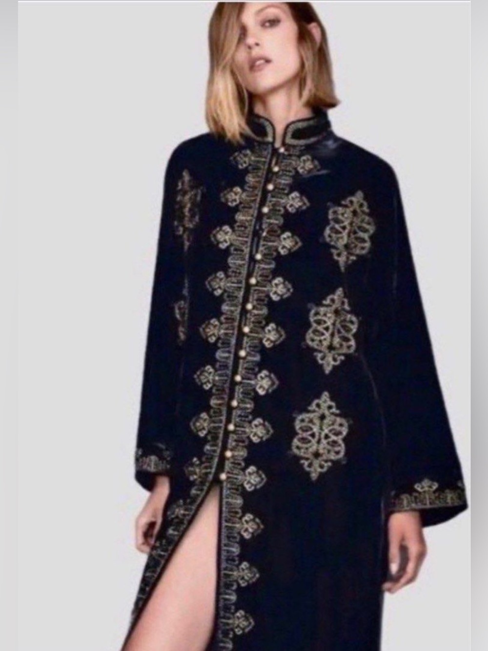 Zara Navy Blue Beaded and Embroidered Velvet Kimono